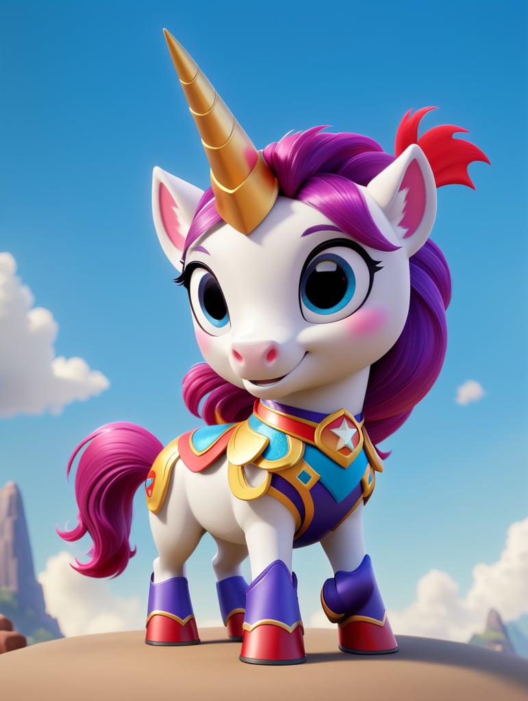 Pony superhero artist with a cape and with a creative attitude in a creative world