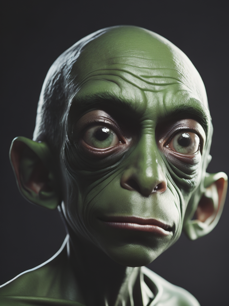 Portrait of Green Gollum Sméagol by Tiago Hoisel, gradient background, Depth of field, Incredibly high detail