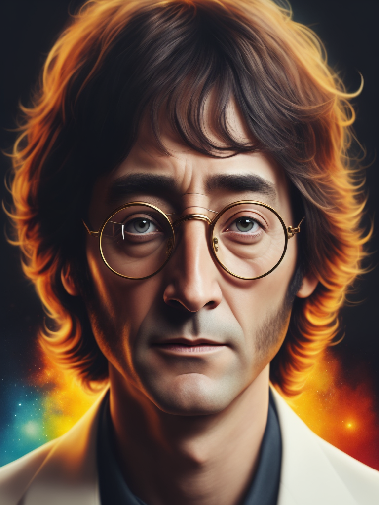 portrait of John Lennon, soft palette, trending on artstation, intelligence art creative interpretation digital art playful surrealism, 1964 multi colour lights glowing white space kodak film colour 35mm lens artistic interpretation