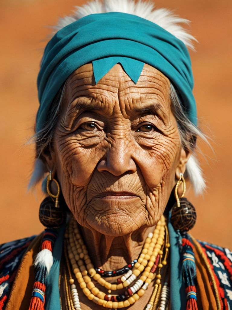 native american old woman in national dress