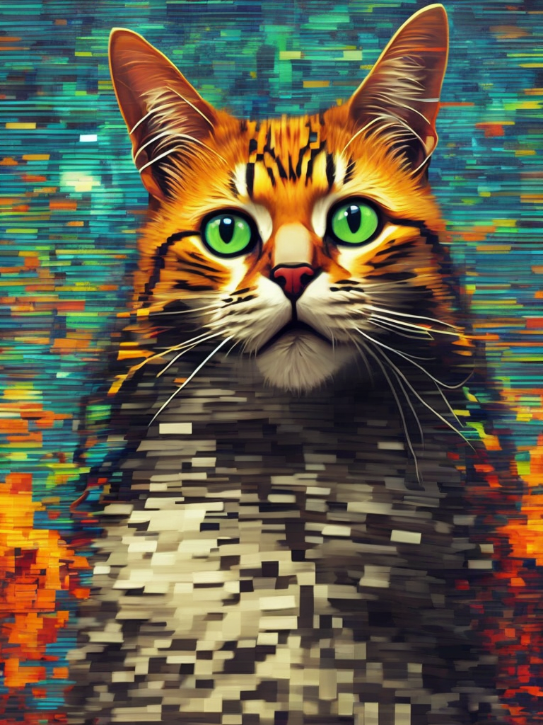 A catgirl with something on her face, in the style of pixelated landscapes, stereoscopic photography, intricate weaving, webcam photography, tabletop photography, rectilinear forms, mcdonaldpunk