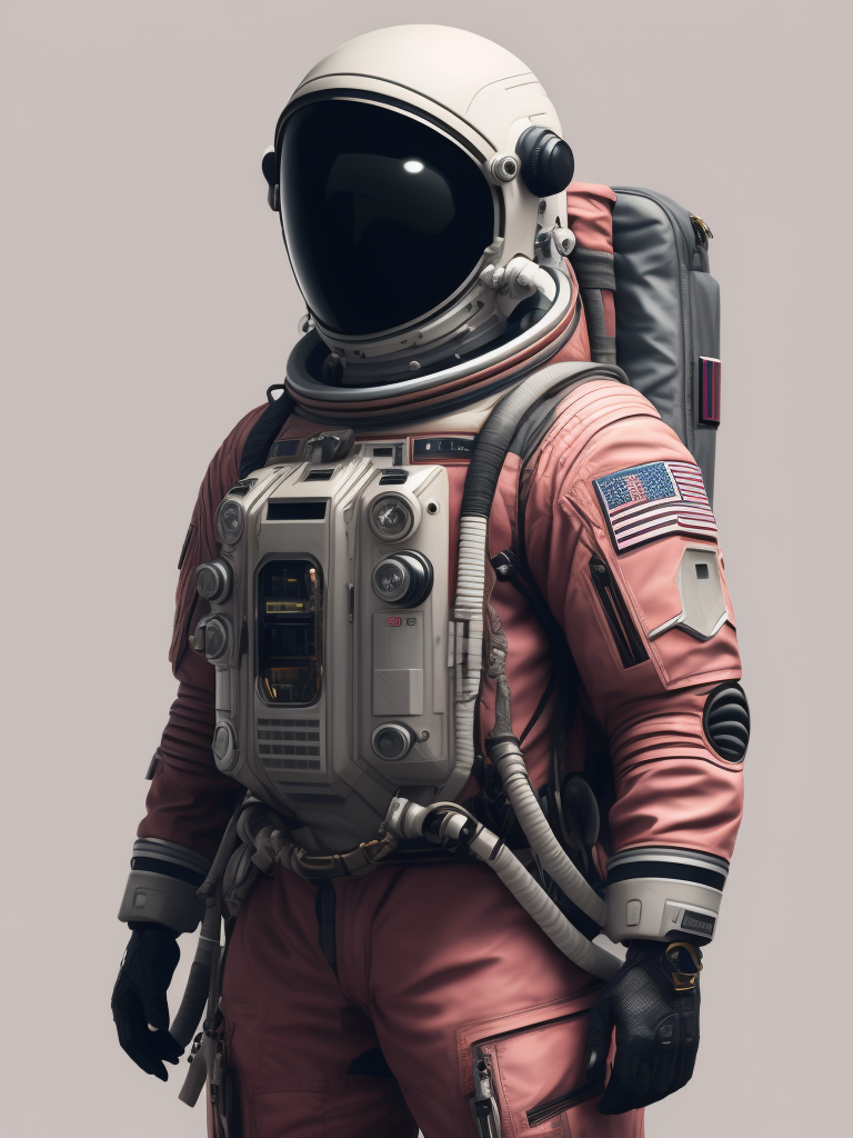 astronaut, standing still, pink space suit, white background