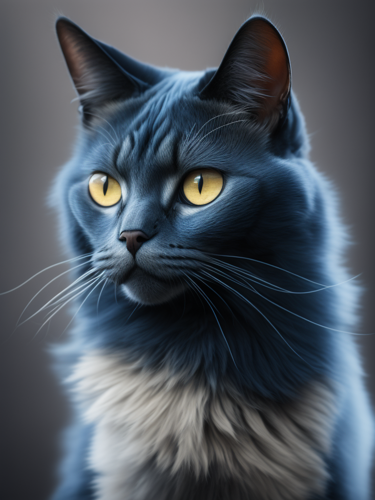 blue bri es 33 smoke cat funny cat blurred background, hyper realistic, photorealism, highly detail fur