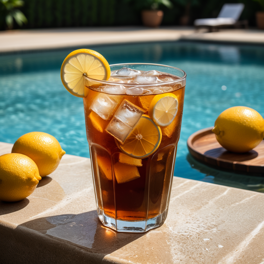 Iced tea by the swimming pool