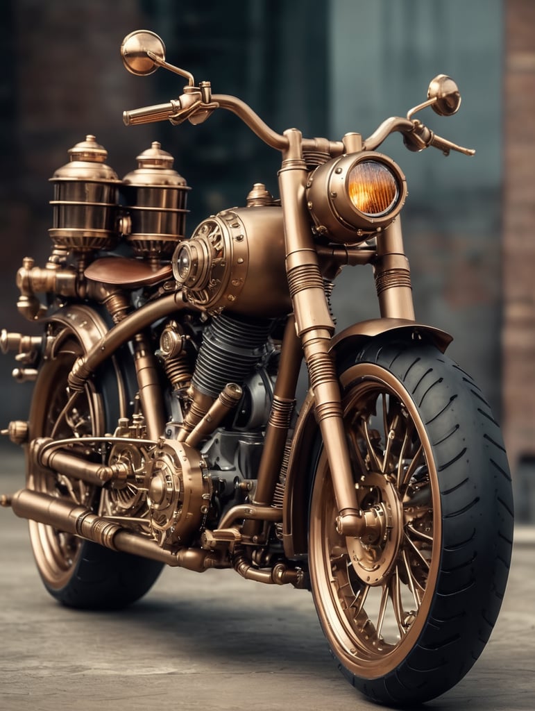 please generate an image of a steampunk motorcycle