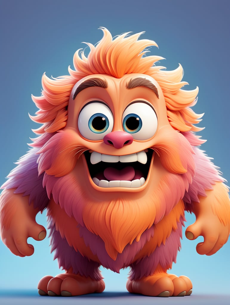 fuzzy dopey monster goofy eyes on a plain white background