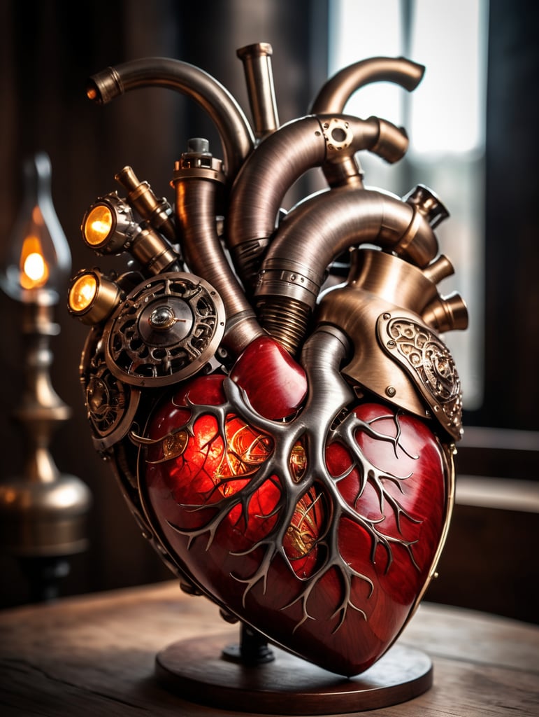 human heart made by a skilled craftsman in medieval steampunk style