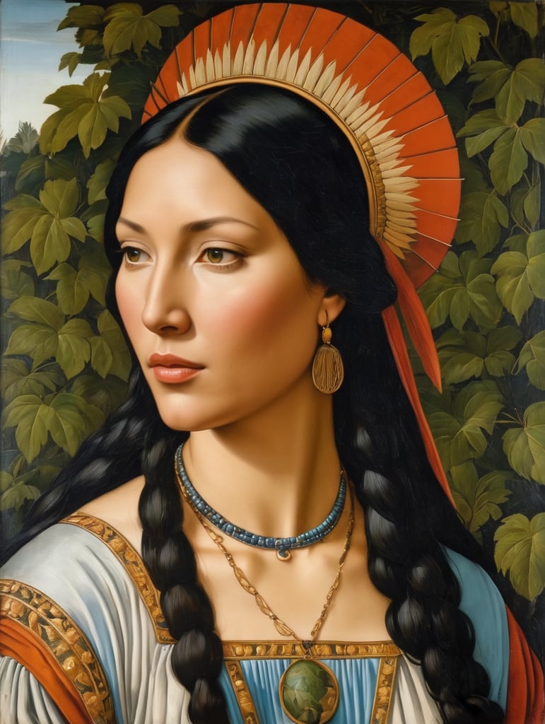 Pocahontas, Painting Oil Italy 15th Century, style of Sandro Botticelli
