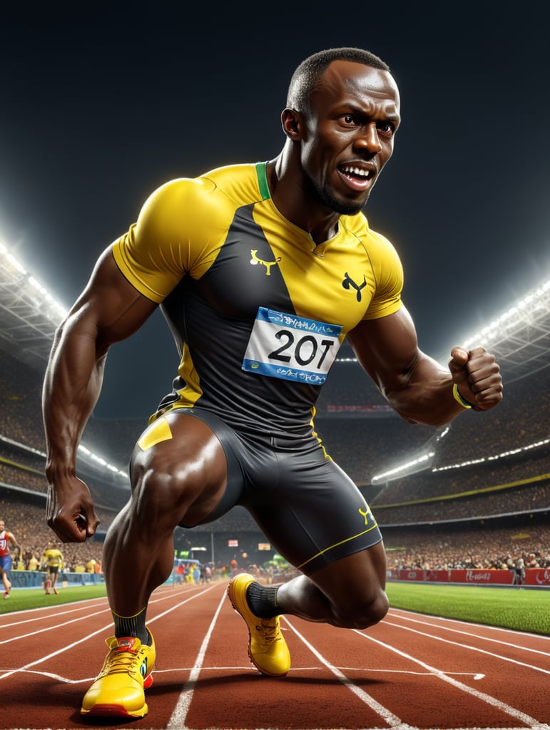 Usain Bolt as A cartoon character, such as Mickey Mouse, Bugs Bunny, or Homer Simpson.