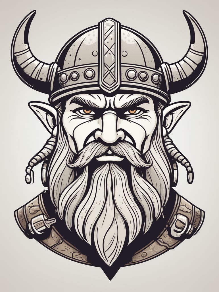 draw a single viking stylistic simple line character with cartoon style holding a shrimp and a mug of beer
