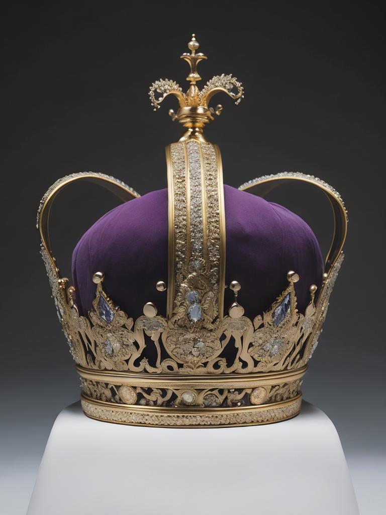 St. Edward’s Gold Crown adorned with gems, Black gradient background, Incredibly high detail, deep & bright colors, contrast light