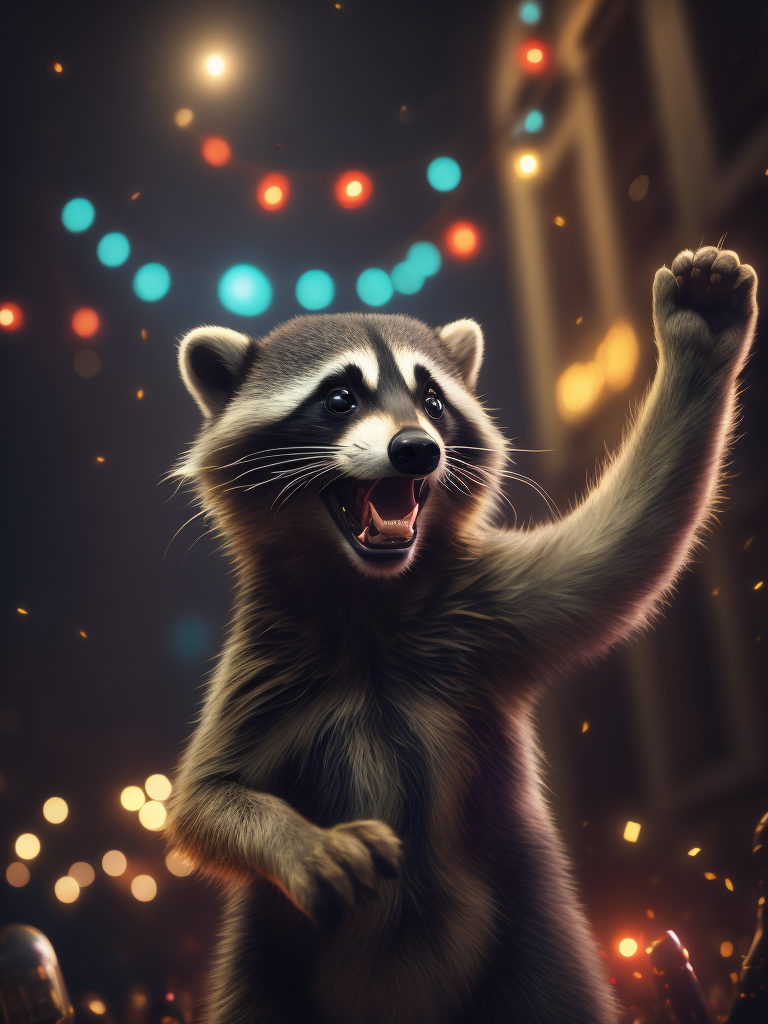 Party racoon waving