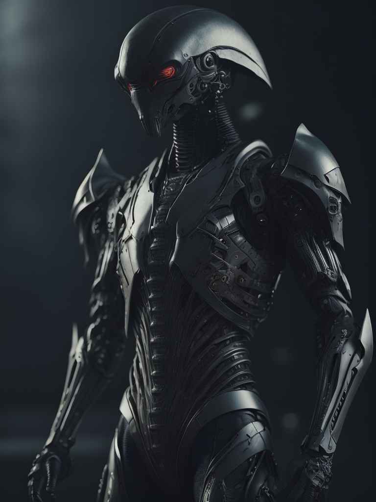 Alien biomechanic, full body cinematic style digital art render with mechanical and futuristic details