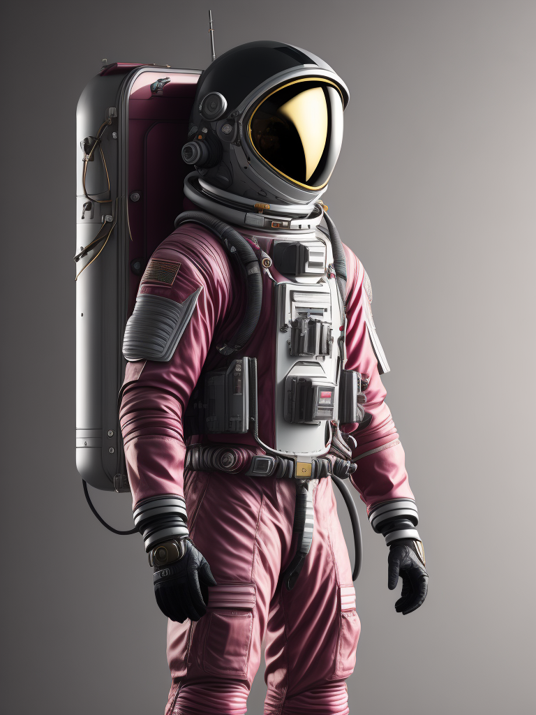 astronaut, standing still, pink space suit, white background