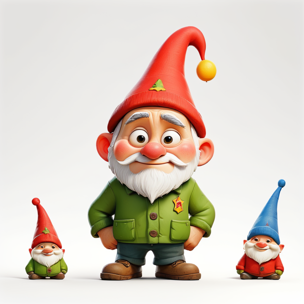 Christmas Gnome Clipart, full body, in the style of Richard Scarry on white background