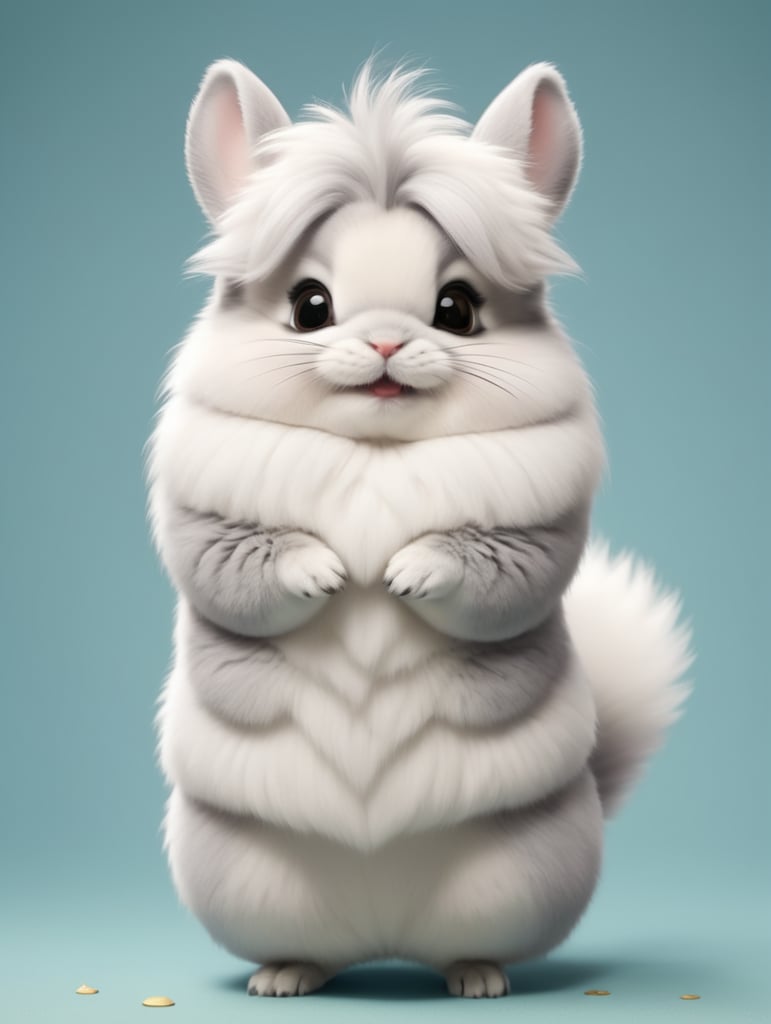 cute, hyper fluffy, chinchilla, full view, chibi style, disney style, cartoon style, pixar style, with background