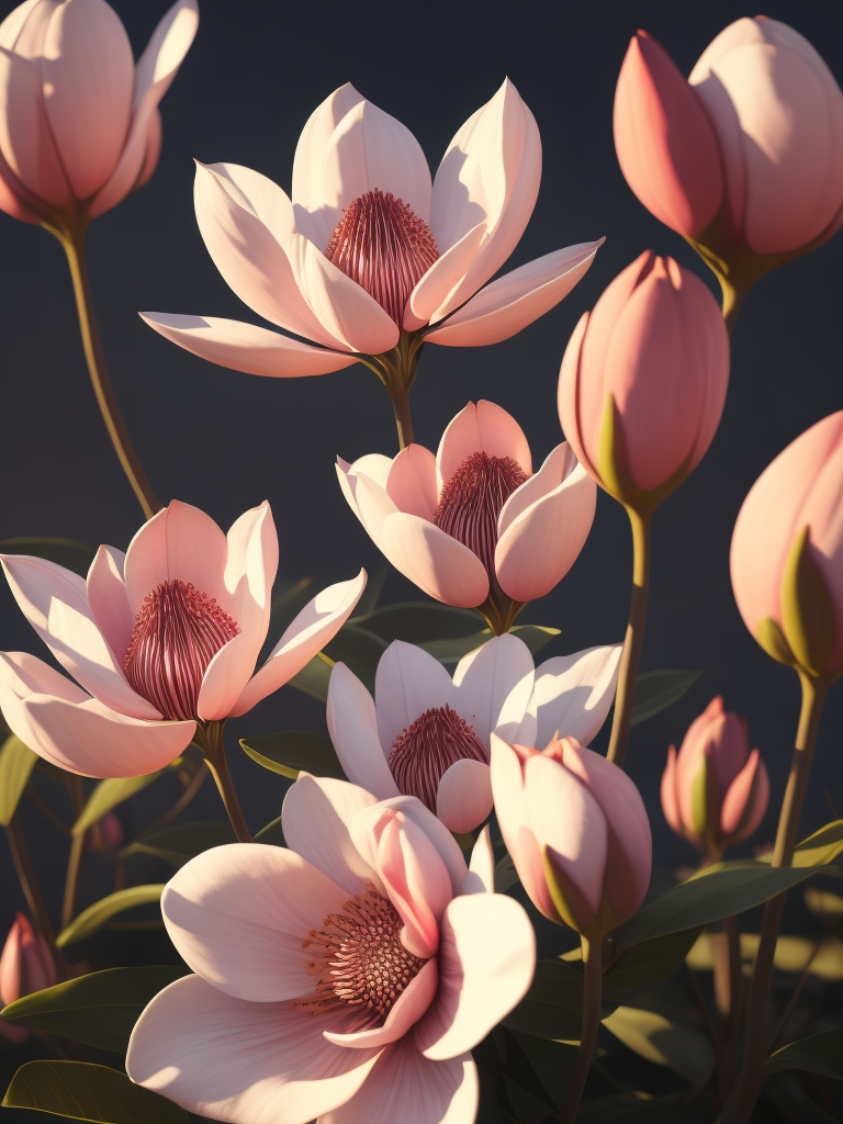 цветы магнолия розовая, светит солнце в саду