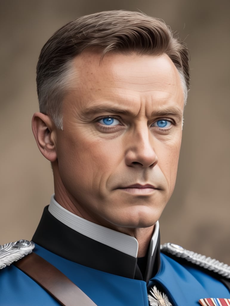 Young and strong Supreme War General with blue eyes and brown hair bust profile picture