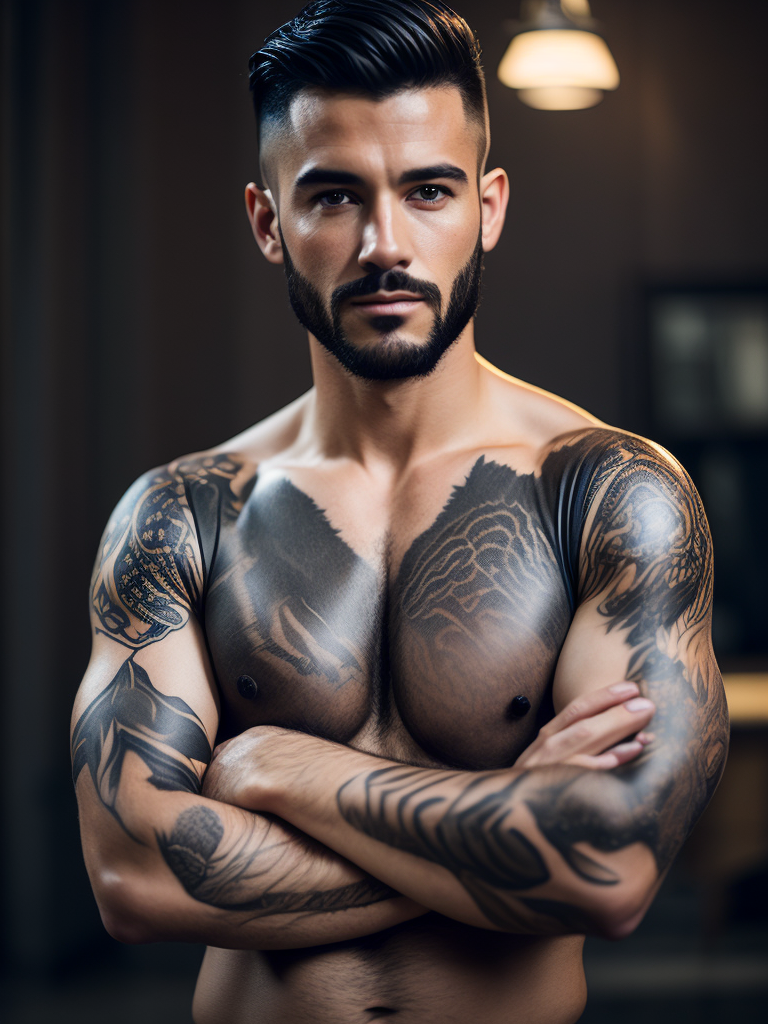 mature man, coral snake skin, tattoos