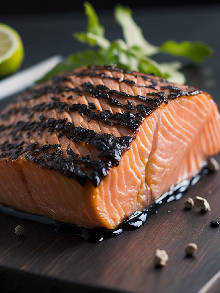 macro photography of a grilled salmon