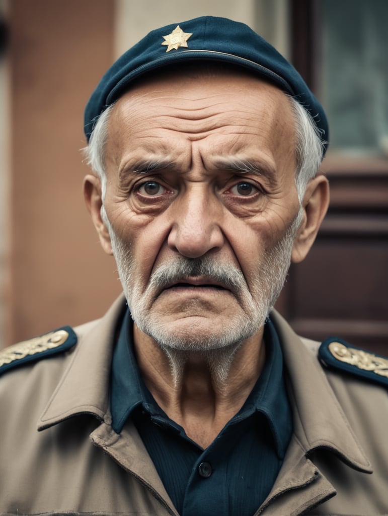 Scared RANDOM unique expressive old SMALL-TOWN COP ROMANIAN OLD man