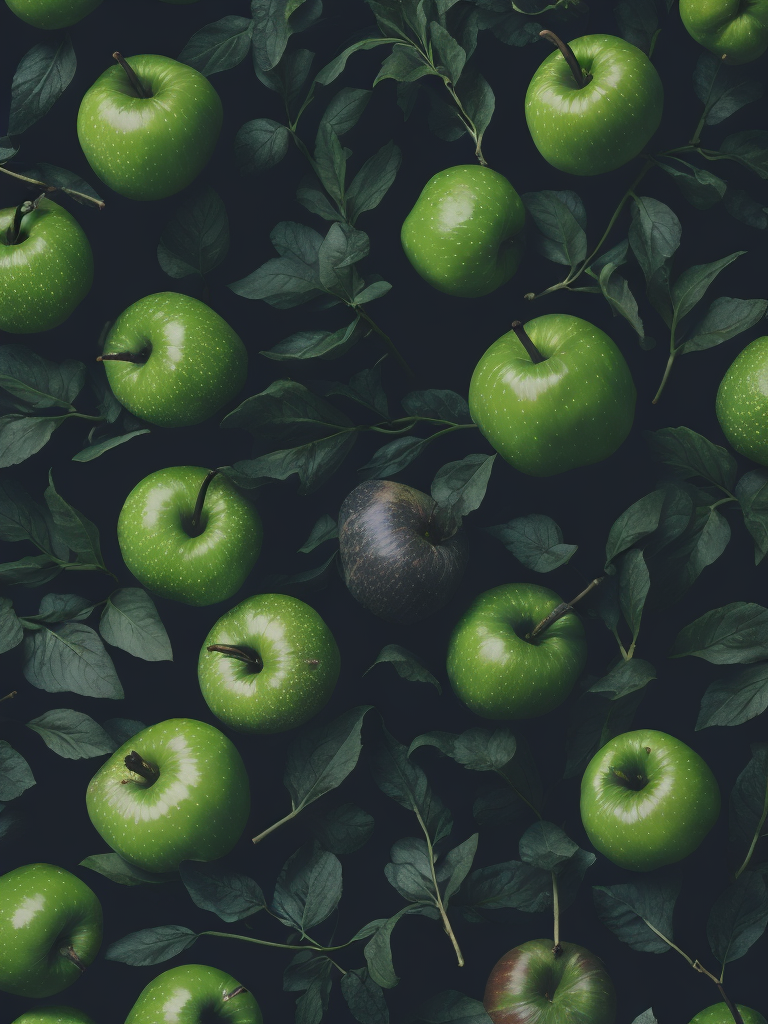 Apples pattern with green leaves, detailed Apples, macro photo