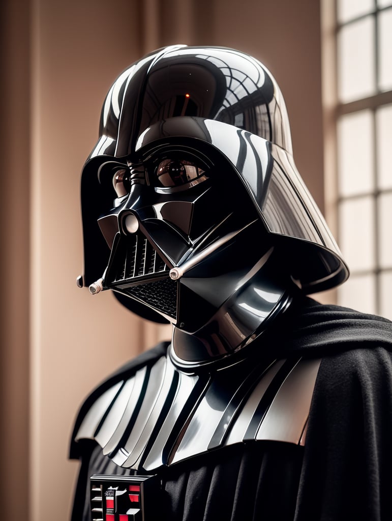 vogue photoshoot of Darth Vader of Star Wars in Wes Anderson style, hyperrealistic photography, Wes Anderson style, 8k