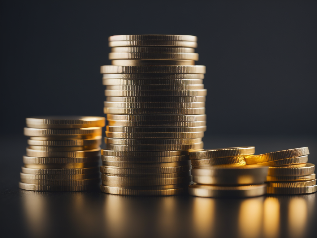 Financial investment concept banking and financial concept, Stack of golden coins on the dark table, dark theme, growing trading graph on the background