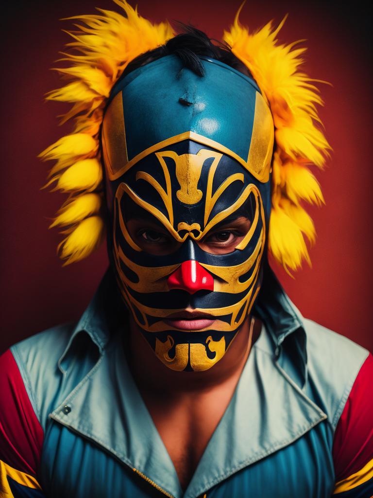 Portrait of a masked mexican wrestler, Vivid saturated colors, Contrast color, studio photo, professional photo, Rich colors, Detailed image