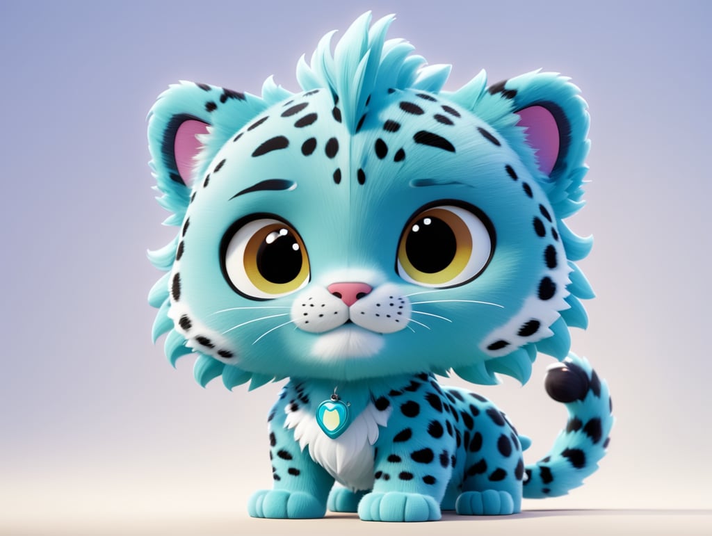 cute, fluffy, jaguar, full view, chibi style, disney style, cartoon style, pixar style, , facing to the left make it look futuristic