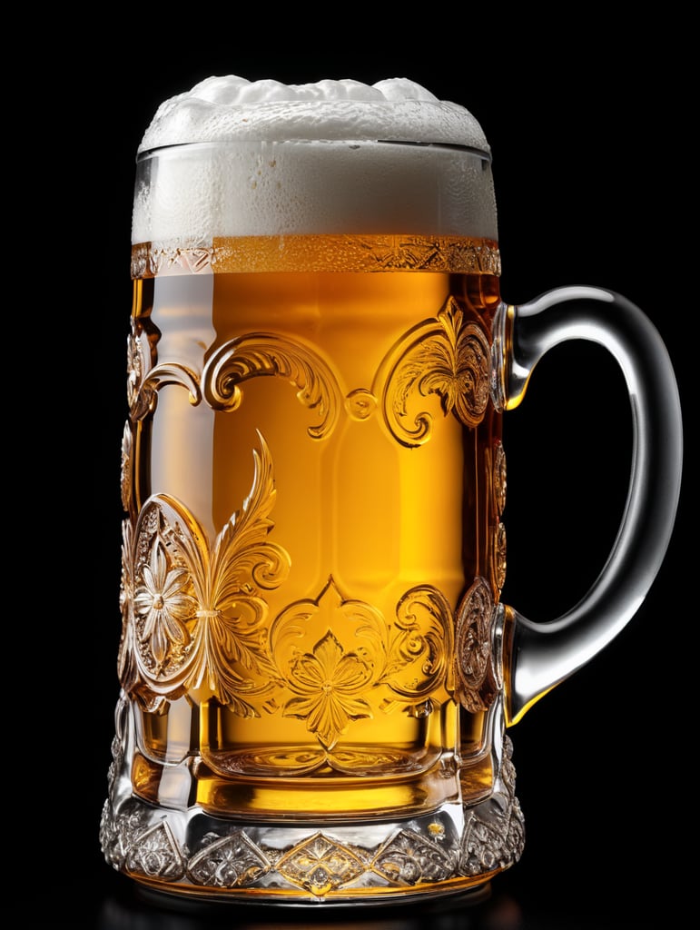 glass beer mug, isolated, black background, professional photo