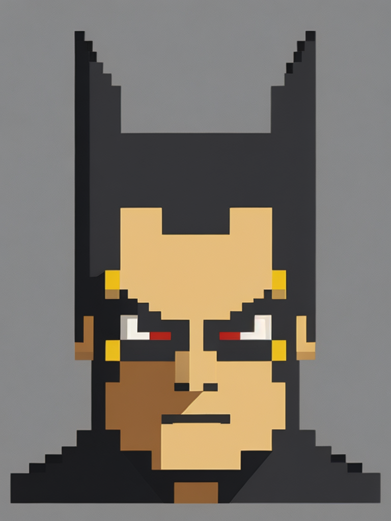 8-bit Pixel art, square bog pixels, flat colors, batman portrait, flat gray background