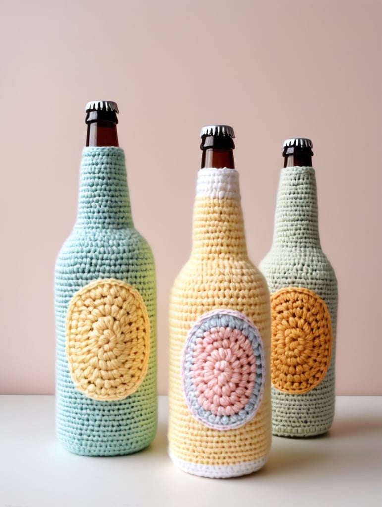 crochet beer bottle cute pastel colours