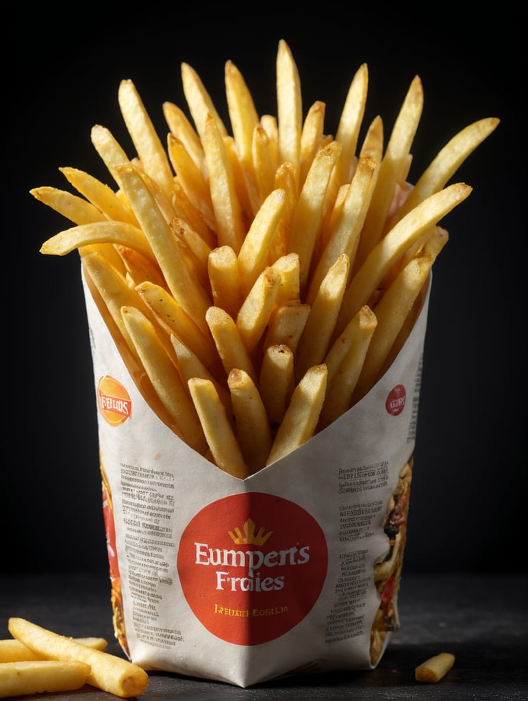 3d wrap with french fries, side view, with white background