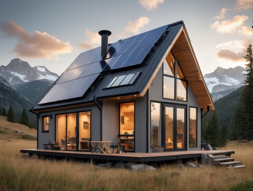 tiny mountainhouse, big windows and solar panels