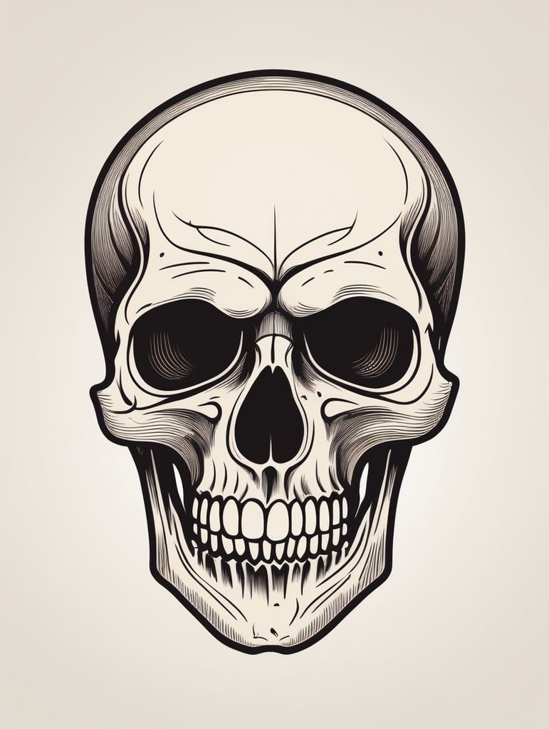 Vector vintage human skull logo in the style of basic simple line art vector comic art on white background