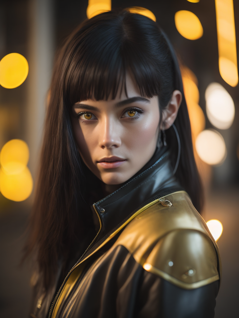 (masterpiece:1.2), (best quality:1.2), (ultra highres:1.2) ,(8k resolution:1.2), Cyberpunk, mechanical girl, black hair, yellow eyes, petite, cute, dog action, thin, black and yellow color,