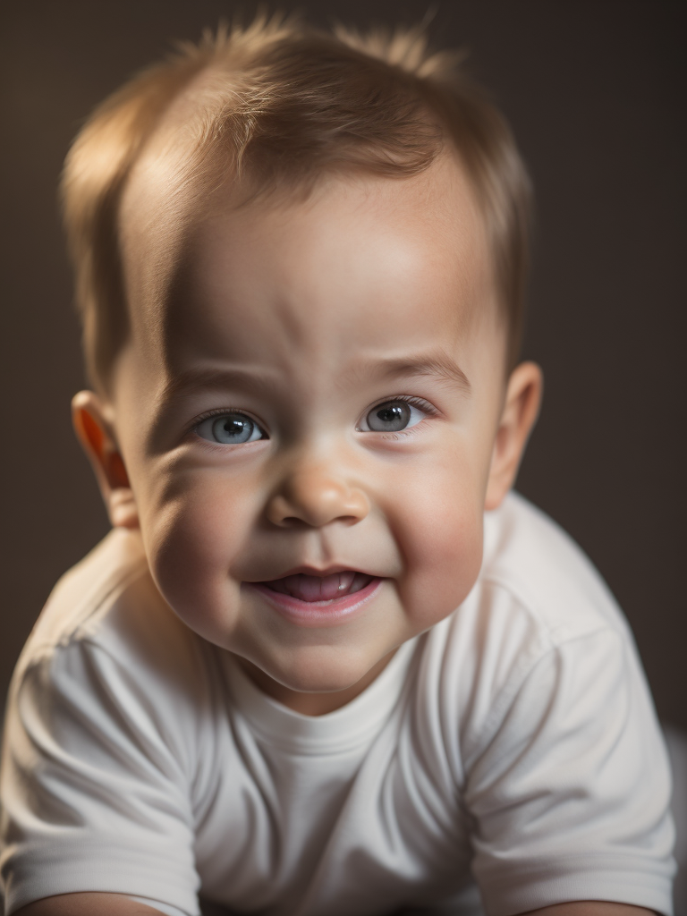 portrait of Arnold Schwarzenegger as a kid, 6 month old, happy emotions on his face