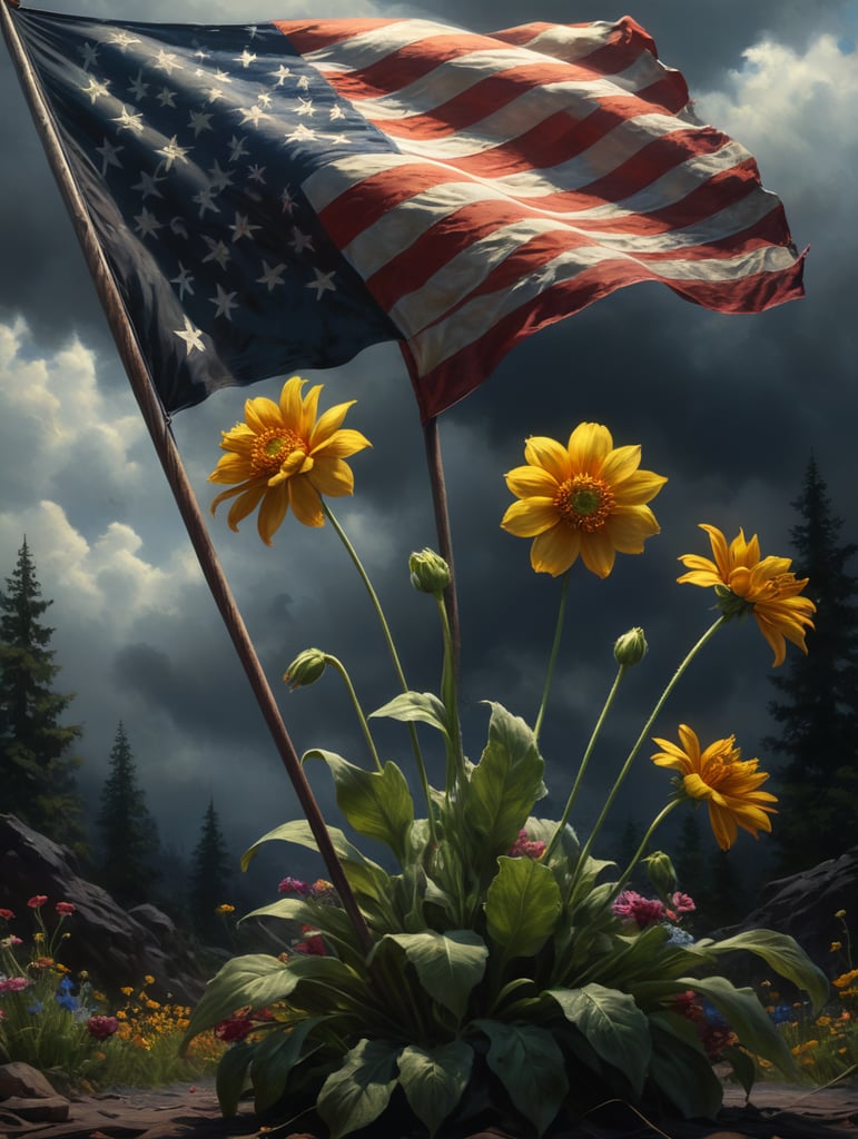 Flowers dancing on a flag