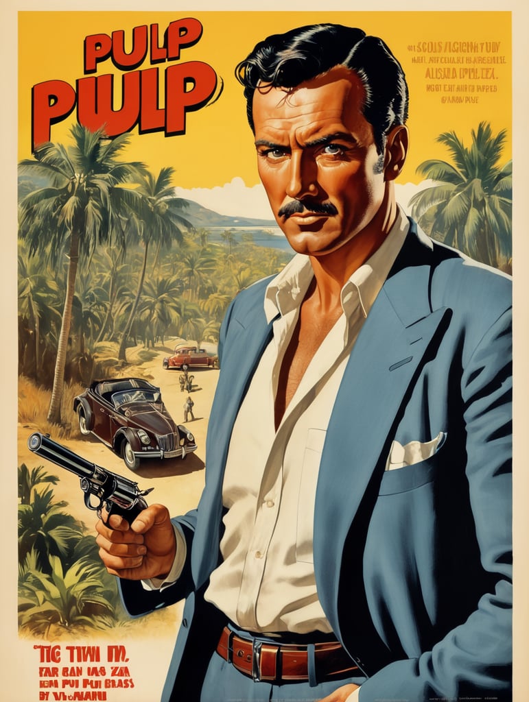 This artwork of a man by George Wilson is an eye-catching poster-style drawing and illustration representing the iconic pulp style.