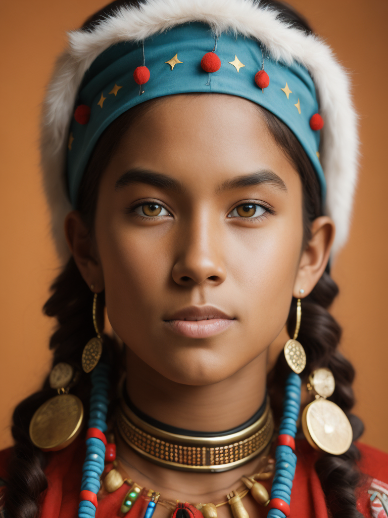 native american woman 12 years old in national dress