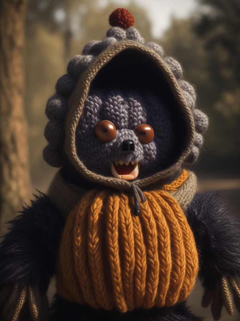 Fungus the boogeyman as a knitted toy