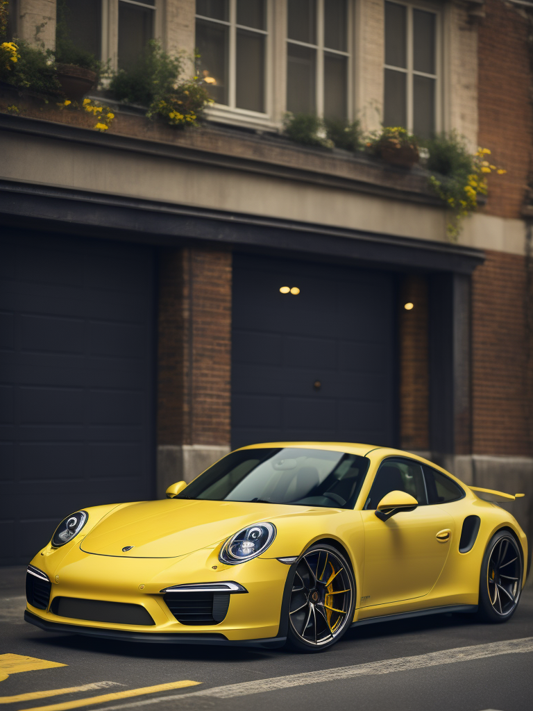 Puffy Porsche 911 in yellow color located in garage