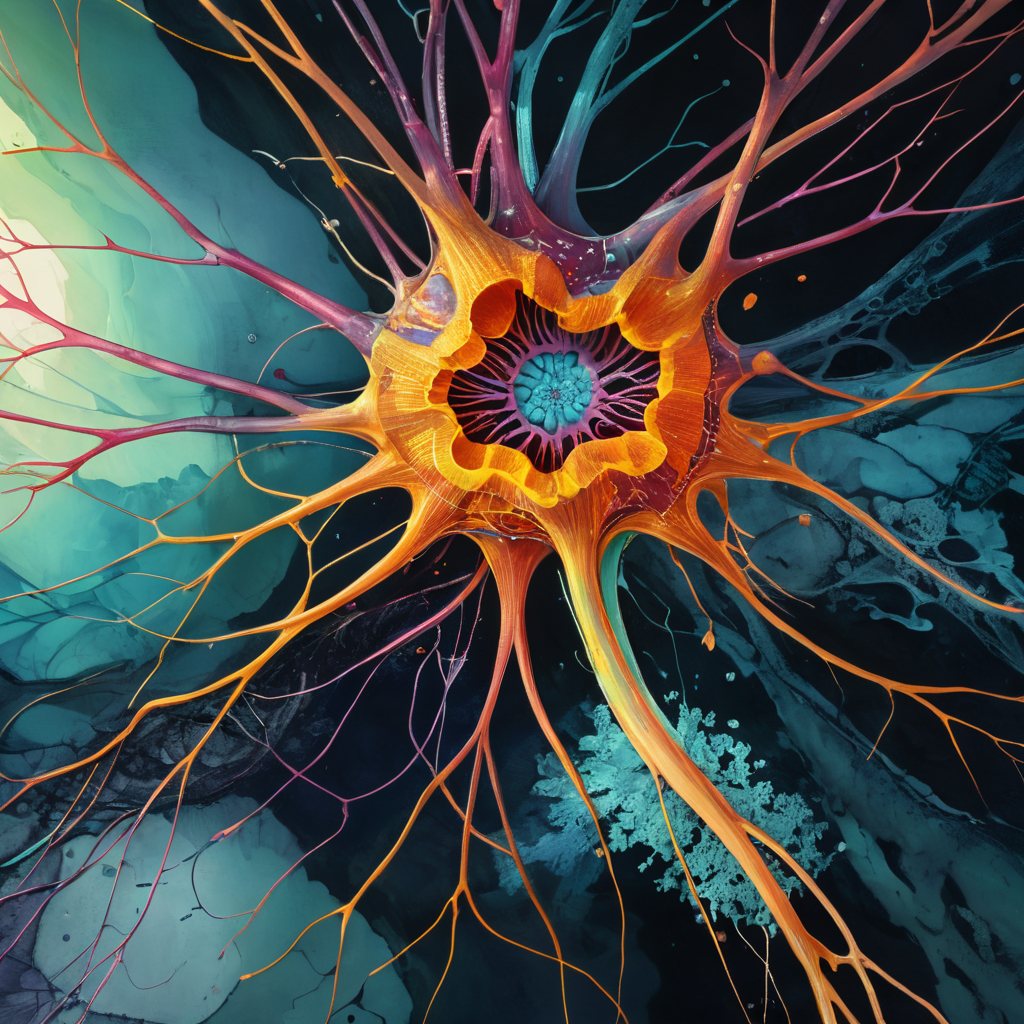 Generate a highly detailed and scientifically accurate illustration of a healthy human nerve cell, highlighting the central component - the nerve fiber with an intact myelin sheath. Ensure that the illustration portrays the structure of the nerve cell accurately, including the axon, dendrites, and cell body. Pay special attention to the myelin sheath's depiction, emphasizing its insulating properties and the nodes of Ranvier. The final image should reflect the intricate and delicate nature of this essential cellular structure, adhering to current scientific knowledge and visual standards for accuracy.