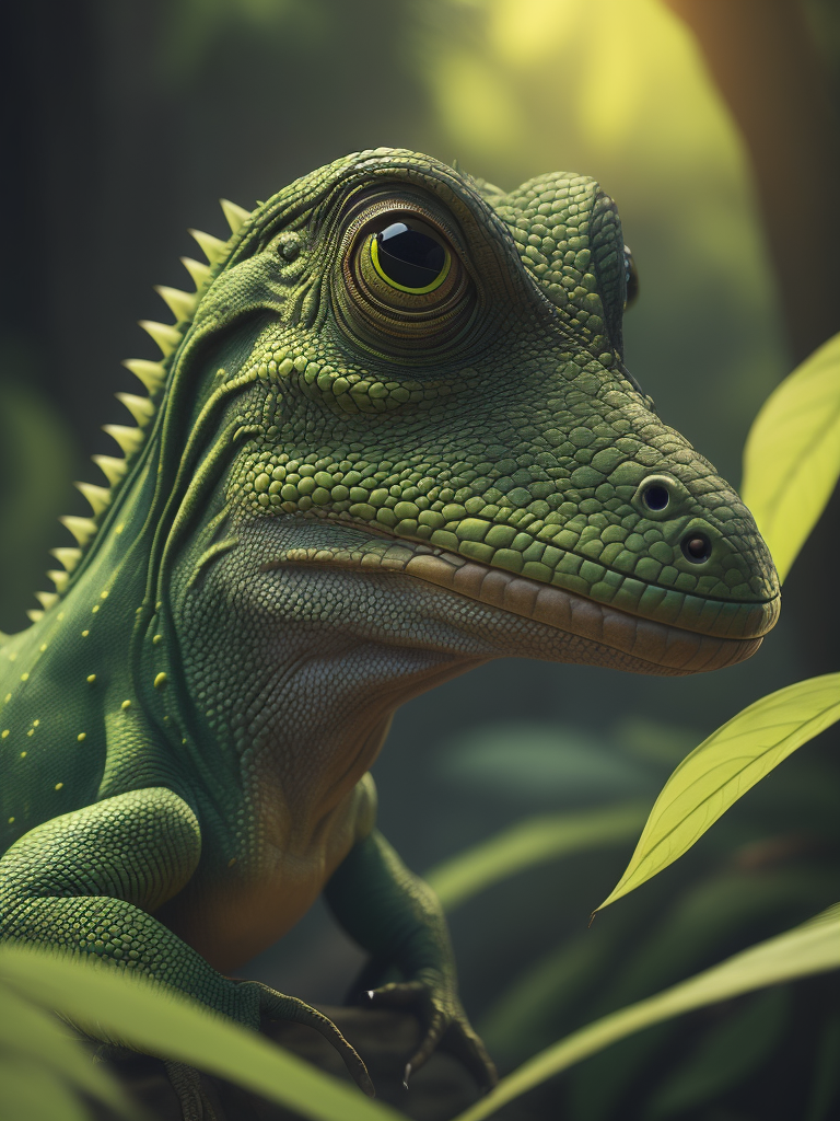 green lizard in tropical jungle