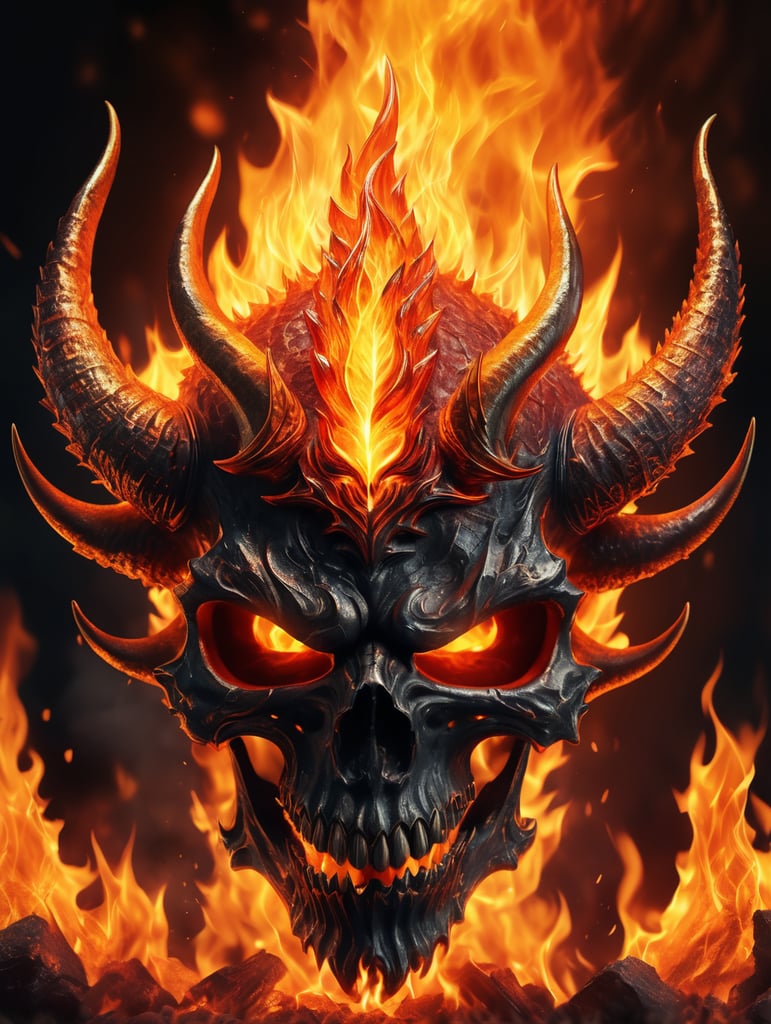 A hellish infernal of fire enveloped in flames. Digital art, finely detailed, masterpiece, high quality, depth of field, ultra HD, vibrant colors, intense colors