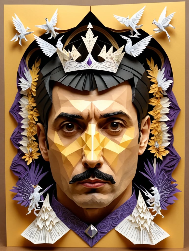 Freddie Mercury's head like an AE Waite tarot card