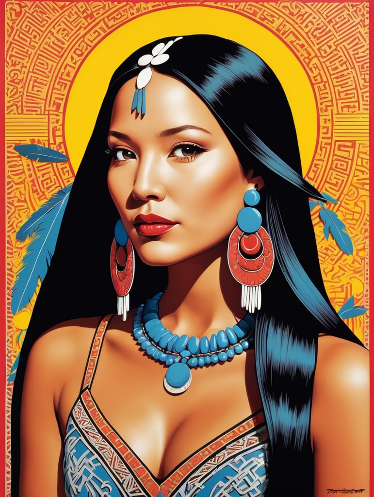 Pocahontas, Illustration, Painting, Pop-Art, USA, style of Keith Haring