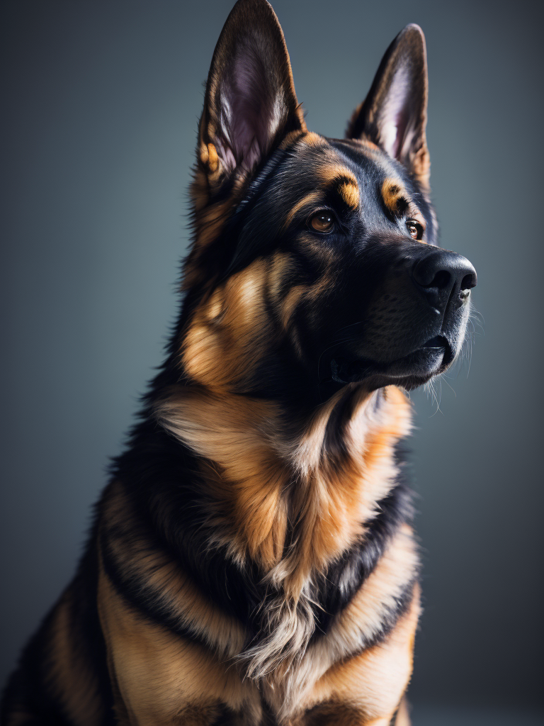 A portrait of a german shepherd wearing sunglasses