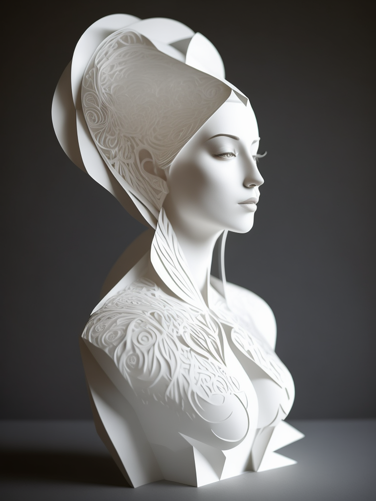 White cut paper sculpture woman, focus on details